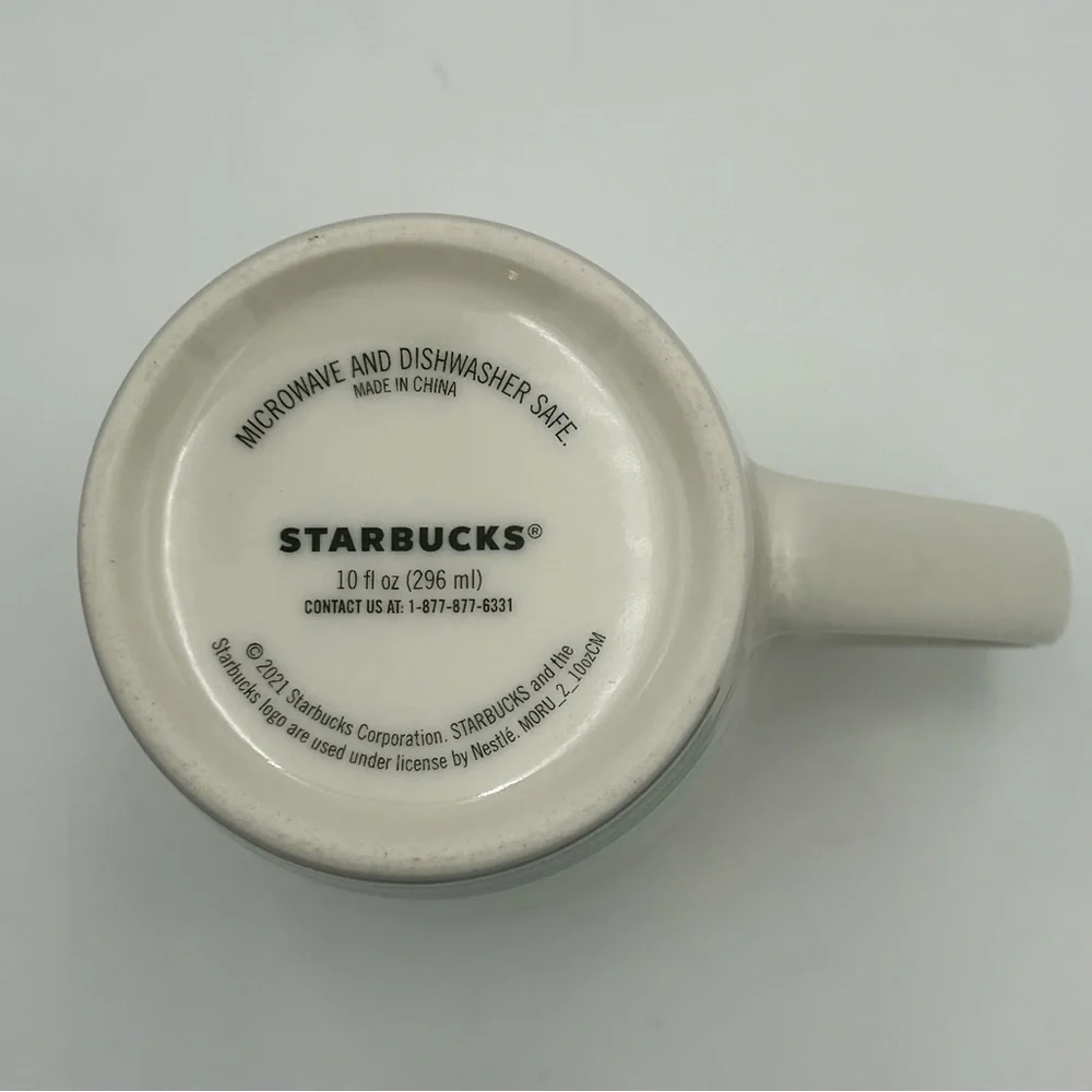 STARBUCKS 2021‎ Coffee Mug Cup Tea 10 Ounce Cream Green Gray Striped